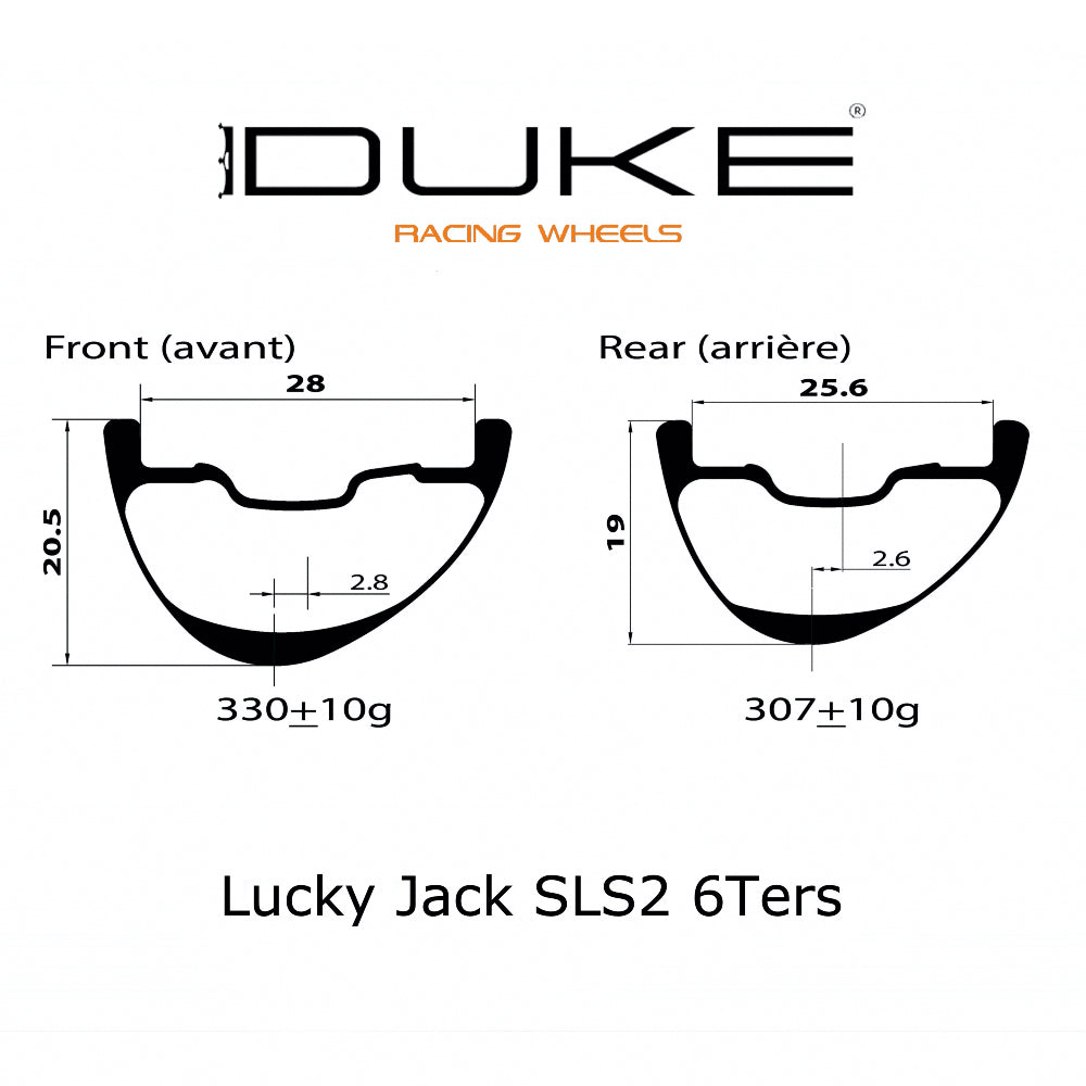 DUKE Juego de Aros Lucky Jack SLS2 6Ters 26 / 28 :: 29'' 28H Asimetrico Carbon