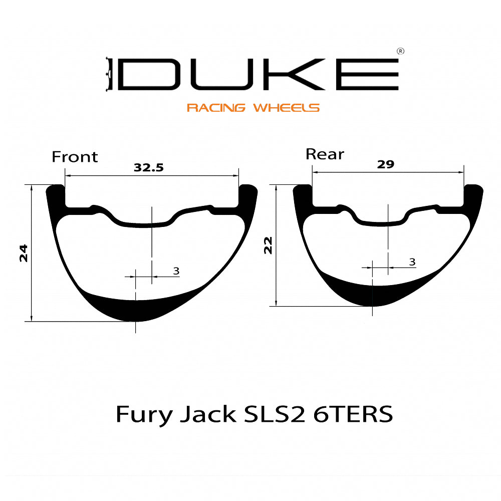 DUKE Juego de Aros Fury Jack SLS2 6TERS 32 / 29 :: 29'' 28H Asimétrico Carbon