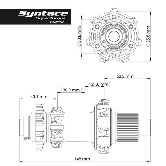 SYNTACE SuperTorque Rear Hub 12S 148x12 Boost IS 12S Alu 28 Hole Matt